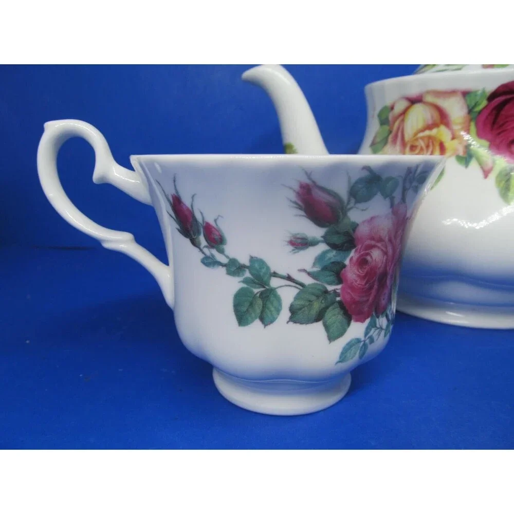 Roy Kirkham Garden Rose Teapot And 2 Tea Cups Excellent